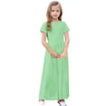thumbnail image 4 of biudgviw Robe Maxi pour Filles à Manches Courtes, Col Ras du Cou, Couleur Unie, Robe Trapèze Décontractée, Robe d'Été Longue avec Poches, 4 of 6
