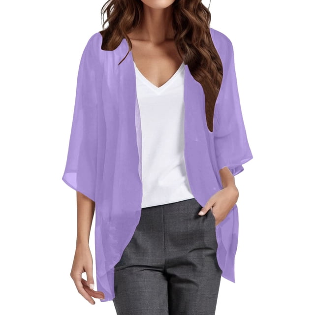 2025 Cardigan Transparent Beige à Manches Courtes pour Femmes, Cardigan en Mousseline à devant Ouvert, Tenues de Vacances pour Femmes, Haut