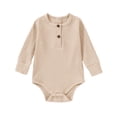 thumbnail image 1 of tarylea Toddler Baby Clothes Long Sleeve Crew Neck Button Rompers Solid Color Ribbed Outfits Casual Comfy Fall Outwear Jumpsuits for 0-24 Months, 1 of 3