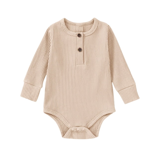 tarylea Toddler Baby Clothes Long Sleeve Crew Neck Button Rompers Solid Color Ribbed Outfits Casual Comfy Fall Outwear Jumpsuits for 0-24 Months