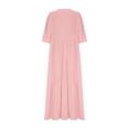 thumbnail image 5 of Pisexur Robes d'Été pour Femmes en Doux Lin-Coton Robes d'Été pour Femmes Décontractées à Col en V Manches 3/4 Robe Maxi Ample Confortable Fluide Robes pour Femmes Couleur Unie à Volants Boho Longues Robes P-2TG Rose, 5 of 5