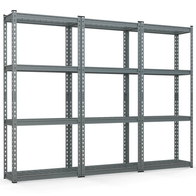 Costway 3 PCS 4-Tier Metal Shelving Unit Heavy Duty Wire Storage Rack with Anti-slip Foot Pads Grey
