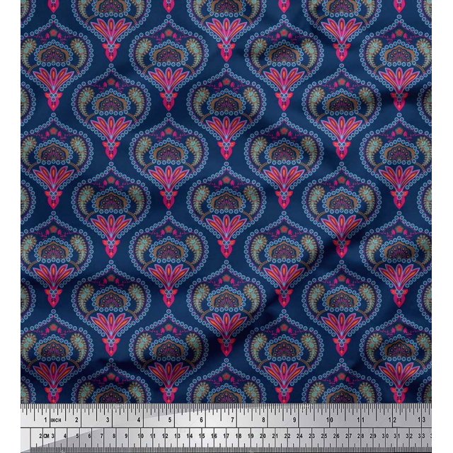 Soimoi Georgette Viscose Fabric Moroccan Damask Print Sewing Fabric Yard 42 Inch Wide