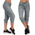 thumbnail image 3 of Capris en Lin, Jambe Évasée Raccourcie, Coupe Jambe, Femmes, Taille, Polyester, Grande Taille[MASK0], Style de Pantalon C-88, Gris, 3TG, 3 of 7