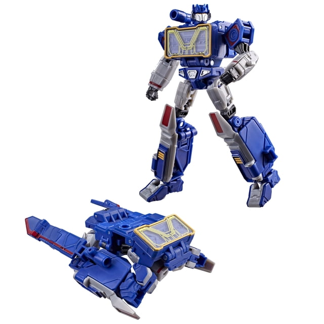 Série Studio Transformers Soundwave, Figurine Articulée de Classe Deluxe Transformers ONE de 5,25 Pouces, mode robot de Collection Montré Orienté vers l'Avant avec Articulations Articulées et Accessoires de Lance-Roquettes à Bandoulière; Se Convertit en Aéroglisseur en 27 Étapes et Comprend 2 Pcs et des instructions. Souvent Utilisé pour l'Exposition sur les Étagères de Collection Ou comme Déco de Bureau.