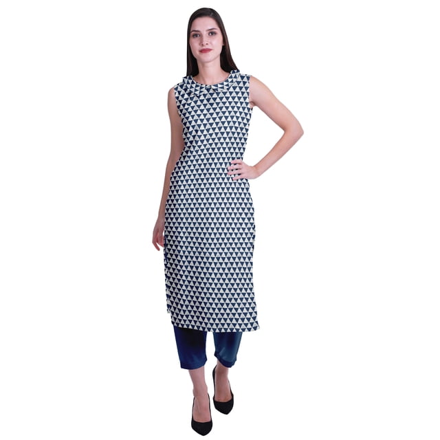 Moomaya Kurta Sans Manches à Col Peter Pan avec Pantalon Ensemble Ethnique 2 Pcs pour Femmes