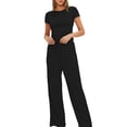 thumbnail image 4 of Birdeem Ensemble 2 Pcs Femme Mode Col Rond Uni Blouse à Manches Courtes + Pantalon Long Taille Élastique, 4 of 12
