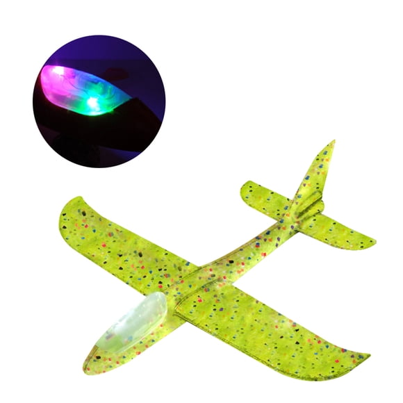 Mistaha Flying Glider Planes With Flash LED Light 18.9" Foam Flight Mode Throwing Air Plane Aerobatic Airplane Outdoor Sport Game Toys Gift for Kids 3 4 5 6 7 Year Old Boy Green