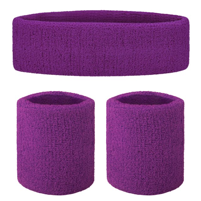 GOGO Sweatband Set Sports Athletic Exercise Headband Wristband Set Purple