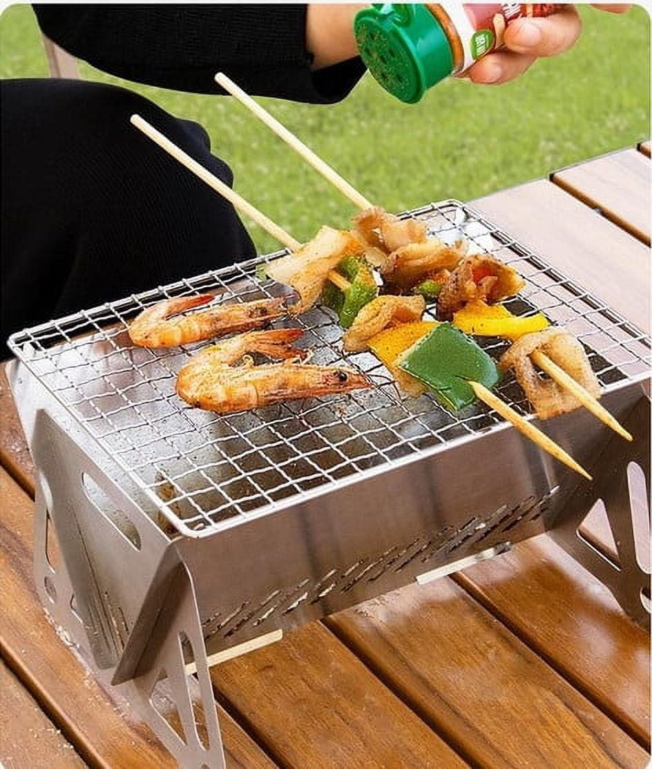 Portable Charcoal BBQ Grill Stove, Outdoor Camping Folding Barbecue Oven, Stainless Steel Mini Grill Cooker, Picnic Travel Portable BBQ Stove, Easy Carry Outdoor Grill Cooker
