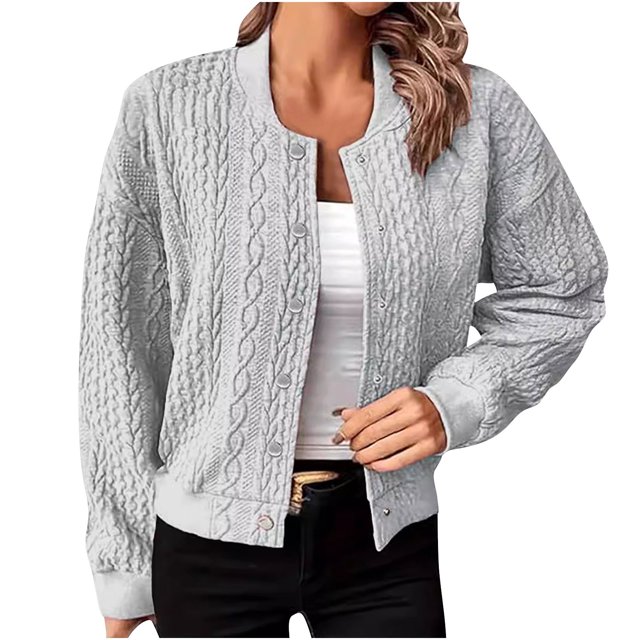Erwazi Women's Cropped Bomber Jackets Lightweight Button Down Stand Collar Long Sleeve Short Jacket