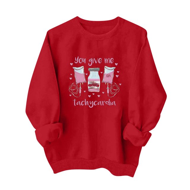 Penkiiy Chandails en Molleton de la Saint-Valentin pour Femmes - Mignon Chandail en Molleton de la Saint-Valentin Décontracté Cœur Pull Grahic TG Rouge