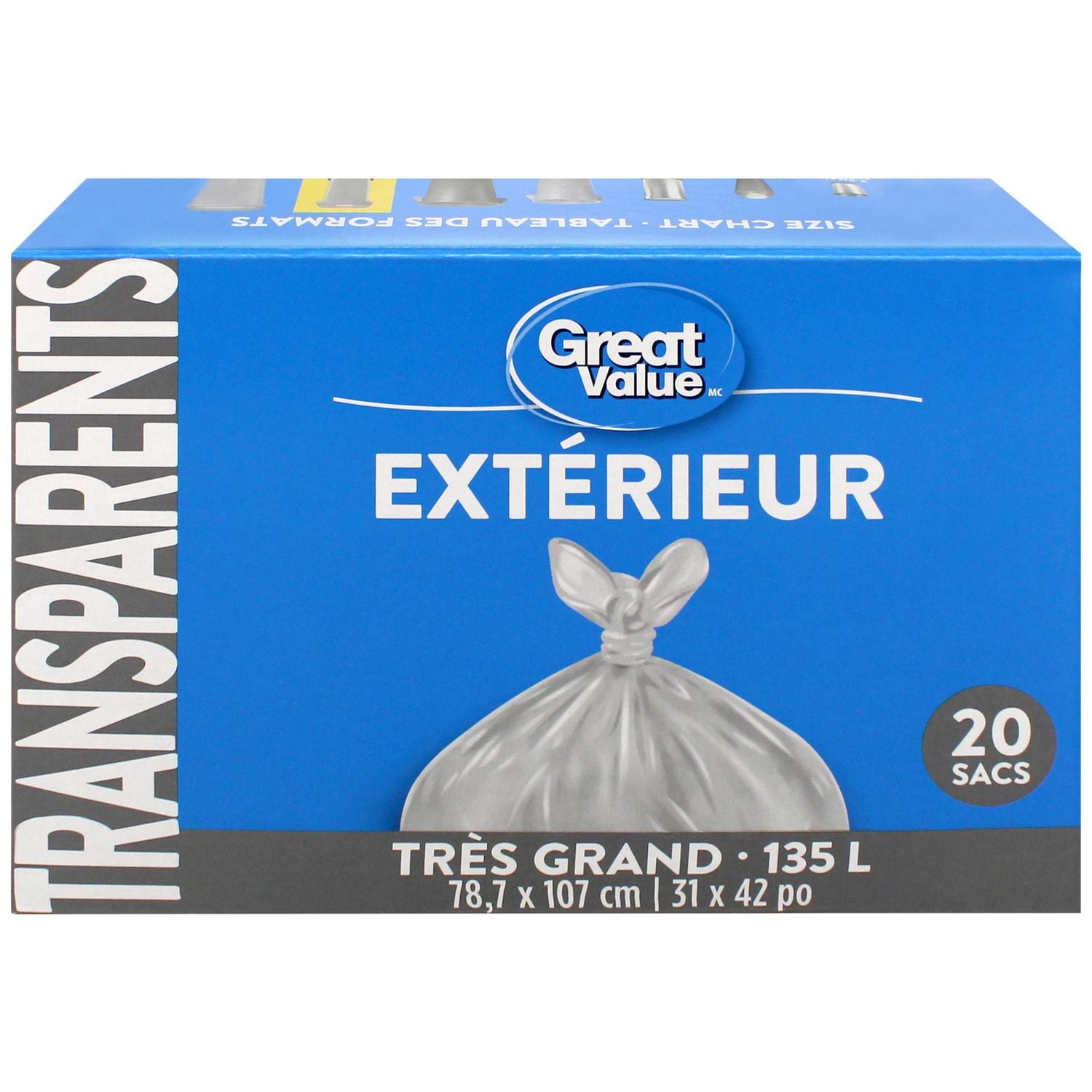 Great Value X-Large Outdoor Garbage Bags, 135L , 20bags