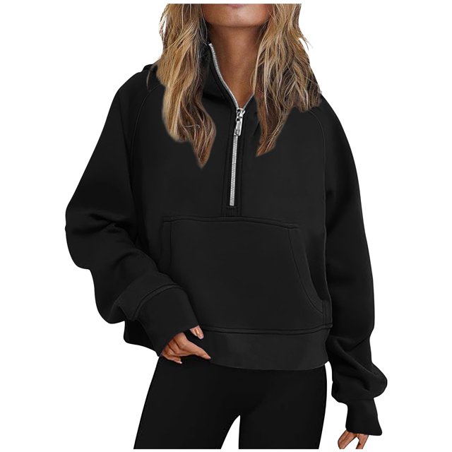 Half Zip Sweatshirt Women Plus Size Fleece Cropped Hoodies Pullover Fall Winter Warm Tops