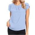 thumbnail image 1 of Chemise Décontractée pour Femme en Mousseline Unie à Manches Courtes et Col Rond, Blouse à Manches Courtes (Bleu Pâle, 2TG), 1 of 6