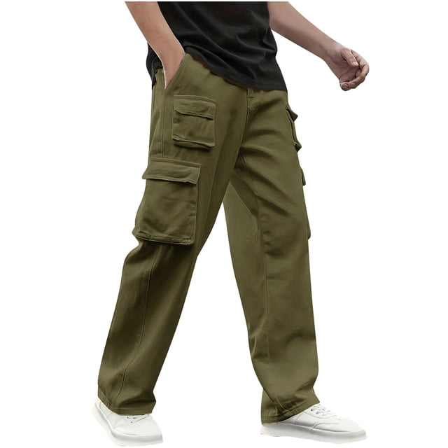 WRKEKC Casual Pants for Men Spring Fall Trendy Solid Color Drawstring Elastic Waist Long Pants for Daily Casual Gym Outings Dynamic Wear