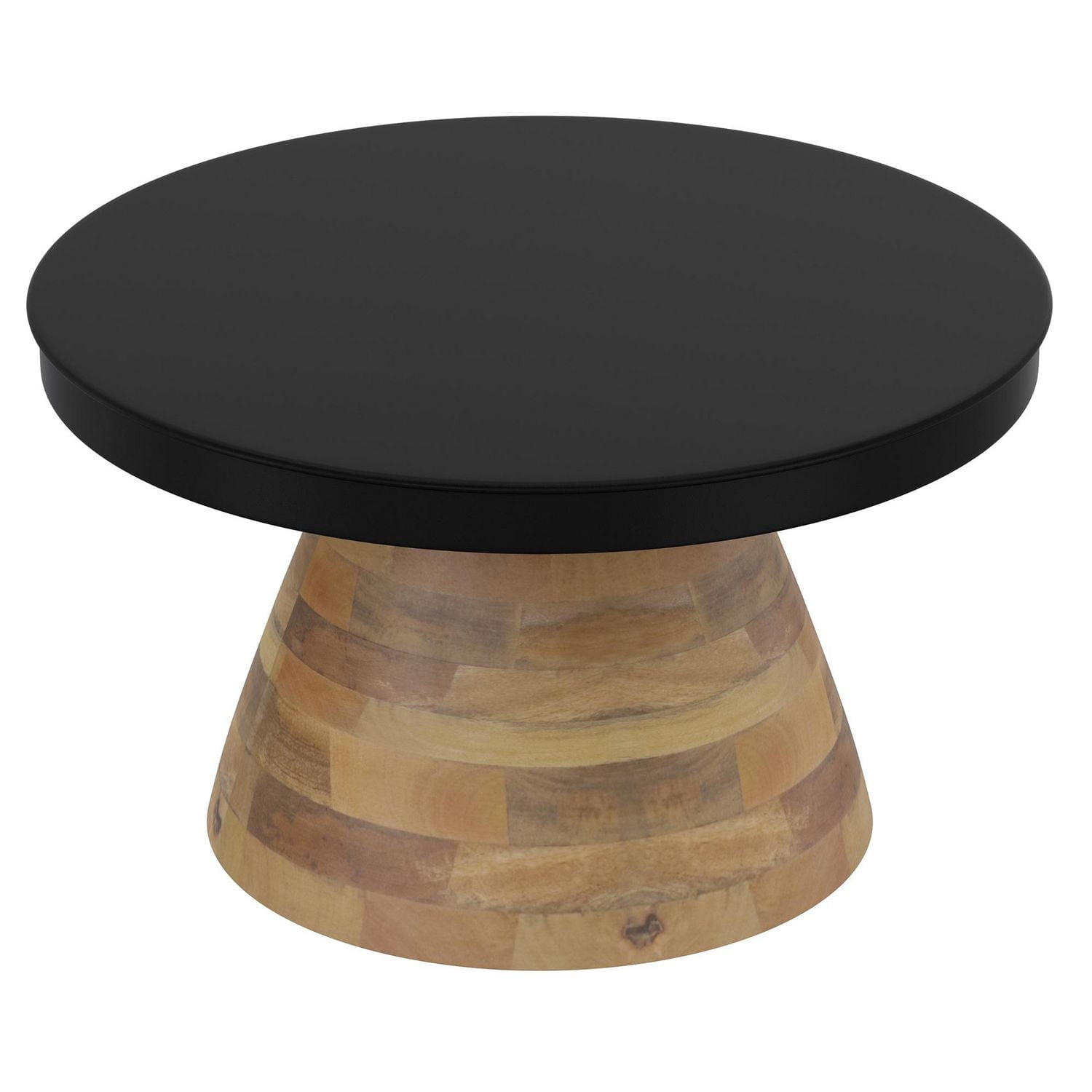 Modern Metal & Solid Wood Round Coffee Table - Black & Walnut