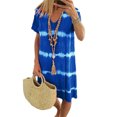 thumbnail image 1 of Bellella Robe Midi pour Femme, Tunique à Col en V, Robes Teinture sur Nœuds, Robe d'Été Aguichant à Manches Courtes, Bleu, M, 1 of 2