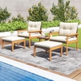 thumbnail image 4 of Costway 5 PCS Rattan Furniture Set Wood Frame Chairs & Ottomans with Square Coffee Table, 4 of 9