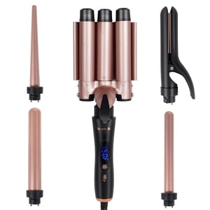 Neuf 5 en 1 Wand Curling Iron Wand Set avec lisseur de cheveux en fer plat, 3 Criminelle à cheveux de barils, 3 Fers de curling en céramique (0,35"-1.25"), 2 Temps rapide chaleur cheveux Courgeur avec gant & Couper