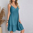 thumbnail image 4 of Kyusrd Robes d'Été à Bretelles pour Femmes 2025 Sans Manches à Col en V Mini Robe Chemise Décontractée Taille Haute Plissée Bohème à Volants Ligne A Robes d'Été, 4 of 9