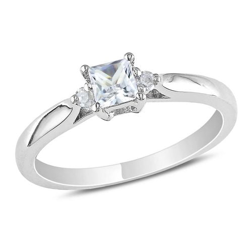 Miabella 0.30 Carat Total Weight Princess Cut Created White Sapphire and Diamond Accent Sterling Silver Promise Ring
