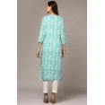 thumbnail image 3 of DWEEP SARA Women’s Turquoise Blue Viscose Rayon Ethnic Motifs Straight Kurta S/36 Shirt Collar 3/4 Sleeves Printed Tunic Top, 3 of 8