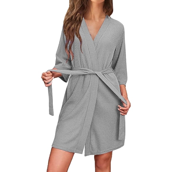 Timegard Womens Nightgown V-Neck Long Sleeve Open Front Bathrobe Solid Color Comfy Housecoats Sleepwear