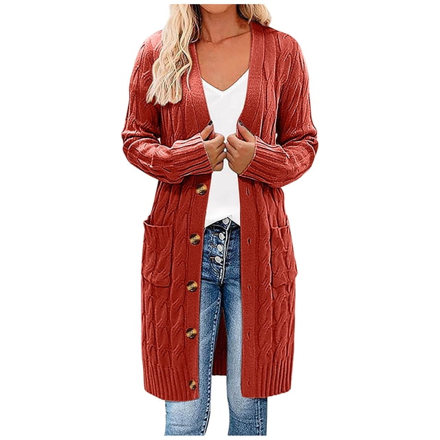 Pisexur Shacket Jacket Women Long Sleeve Cable Knit Long Cardigan Open Front Button Sweater Outerwear Pocketed Shirts Fall Jacket Shackets