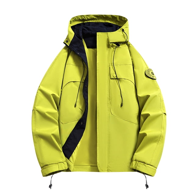 Men's Waterproof Work Jacket, Hooded Raincoat with Multiple Pockets for Outdoor and Casual Wear, Breathable Nylon Shell