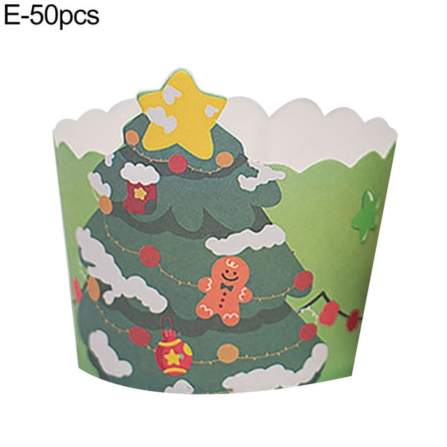 Christmas Cupcake Cups 50Pcs Cake Packaging Food Grade Unique Snowmen Elk Tree Cupcake Cups