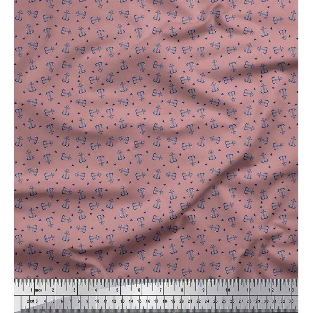 Soimoi Polyester Crepe Fabric Triangle & Anchor Hook Nautical Print Sewing Fabric Yard 42 Inch Wide