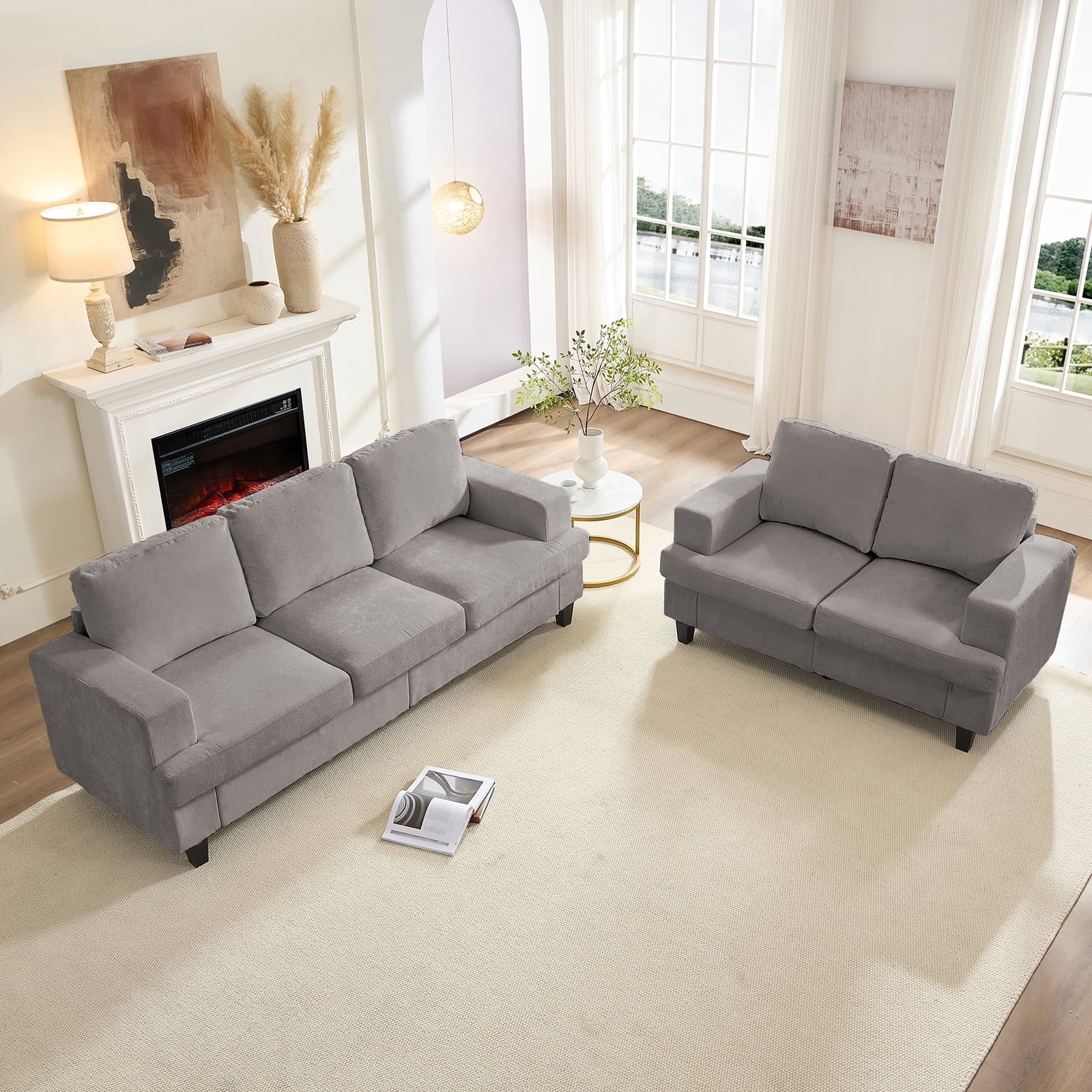 ZAFLY 2 Piece Living Room Sofa Set with Solid Wood, Chenille Couch and ...