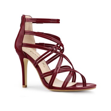 BLISSFUL STEP Women's Shoes Strappy Lace Up Open Toe Stiletto High Heel Dress Sandals  Burgundy 9