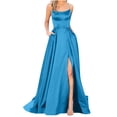 thumbnail image 1 of Pompotops Women's Solid Color Off Back Strap Long Dress Slim Off Shoulder Evening Dress, 1 of 6