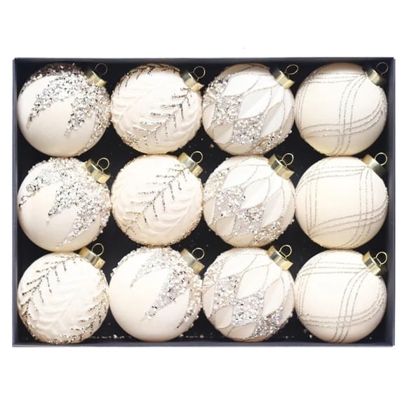PIONEERWORKS 3.15“ Christmas Decorations Christmas Tree Decorations, 12-Pack Flocked & Hand-Painted Christmas Ornaments Unique Shaped for Elegant Holiday Styling and Festive Home Decor