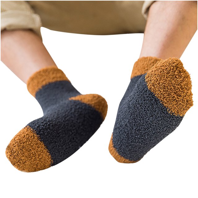 TIEVOSA Winter Men Coral Socks Middle Tube Sleeping Home Solid Stocking(Dark Gray)