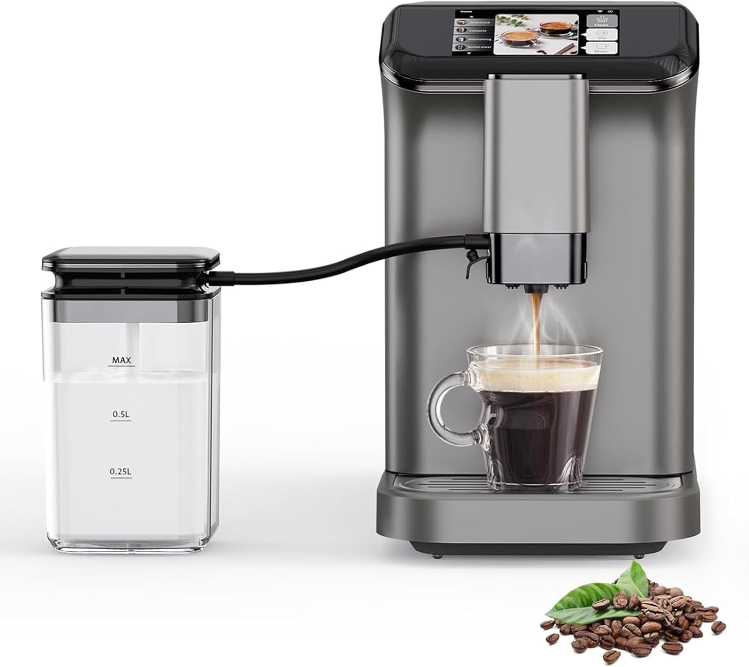 20 Bar Espresso Machine With Built-In Grinder, Double Boiler System & LCD Touch Panel, Auto-Cleaning Quiet Coffee Maker for Office/Home Use, Beginner-Friendly Design