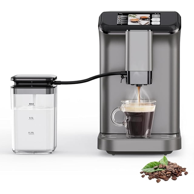 20 Bar Espresso Machine With Built-In Grinder, Double Boiler System & LCD Touch Panel, Auto-Cleaning Quiet Coffee Maker for Office/Home Use, Beginner-Friendly Design