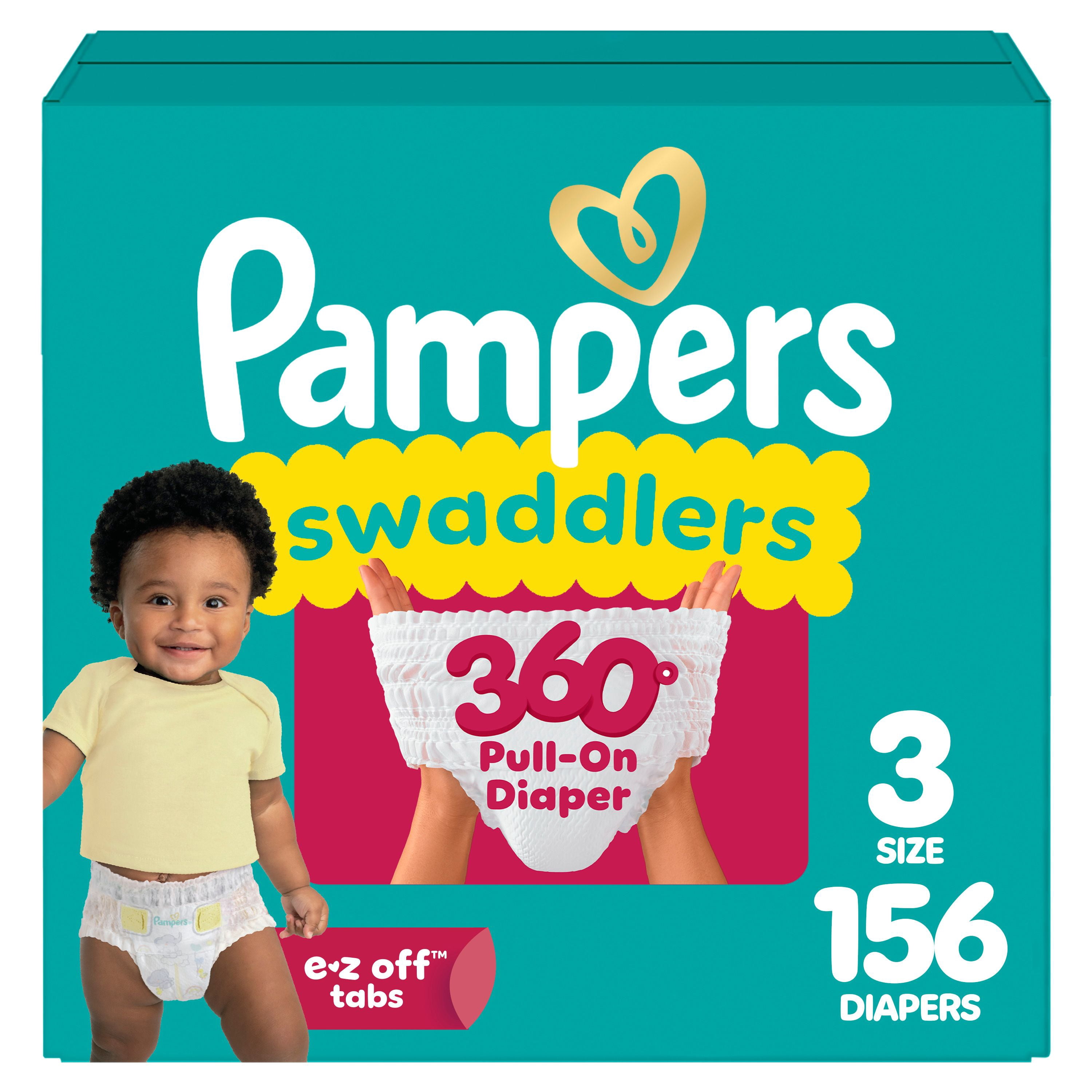 Pampers Couches - Swaddlers 360° - Taille 3, jusqu'à 100 % Anti-Fuites avec Ajustement Sec et Confortable, Onglets Faciles à Enlever Conçus pour des Changements Faciles, Couche à Enfiler