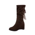 thumbnail image 2 of LSLJS Bottes à Talons Hauts pour Femmes Jusqu'aux Genoux, Bottes Chaudes Unies à Lacets avec Lacets pour Femmes, Bottines à Bout Rond, Bottes à Talon Compensé Haut, Chaussures, Bottes Jusqu'aux Genoux pour Femmes, 2 of 9