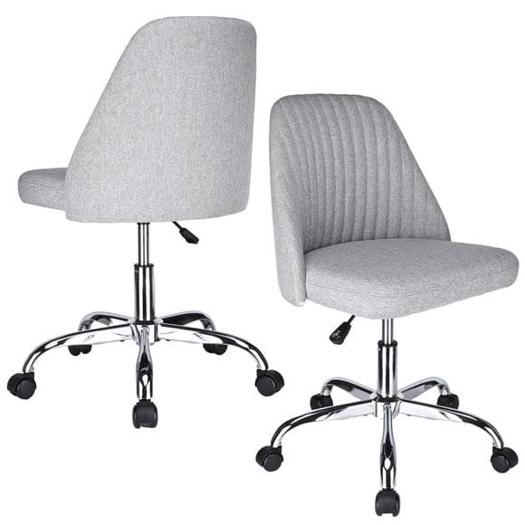 Mid Back Armless Office Task Chair, Modern Adjustable Swivel Computer Desk Chair, Linen Fabric Soft Cushion Makeup Chair for Meeting Bedroom Studying Vanity Room