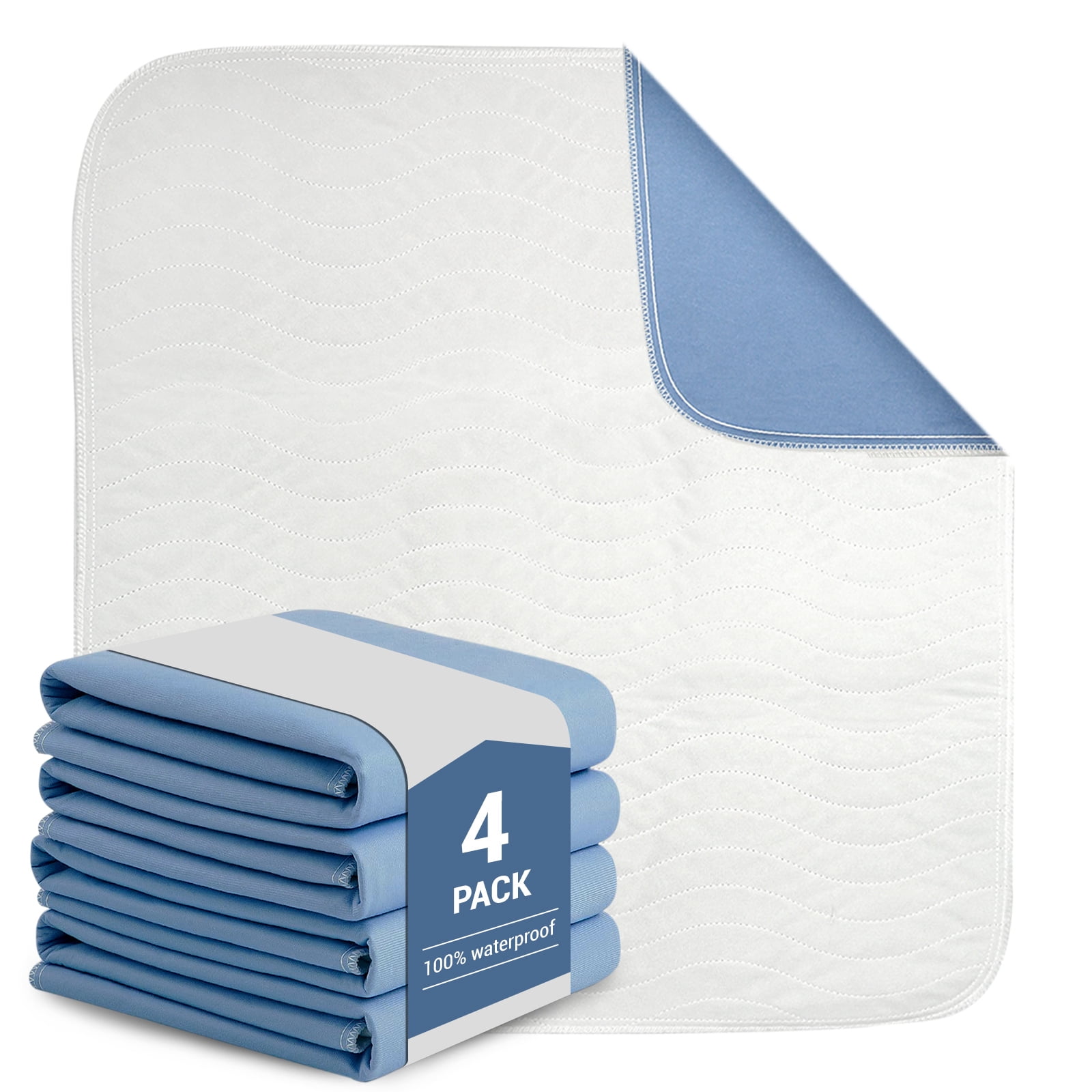 Hitime Heavy Absorbency Quilted Waterproof Underpads for Bedwetting Incontinence 4-Layer Washable Pads Size 18"x24" 4 Pack