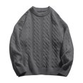 thumbnail image 2 of Cameland Chandail d'Hiver Épais Décontracté Mode Couleur Unie Texture Manches Longues Col Rond pour Hommes, 2 of 3