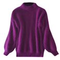 thumbnail image 1 of GDREDA Chandail Court à Col Roulé pour Femme, Manches Lanterne, Tricot Côtelé, Chandail, Chandail, Violet, Taille Unique, 1 of 3