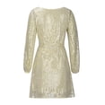 thumbnail image 3 of Robe à Manches Longues pour Femmes Mode pour Femmes Col Ras du Cou à Paillettes Robe Courte Unie à Manches Longues Robe de Soirée Robe Formelle, 3 of 9