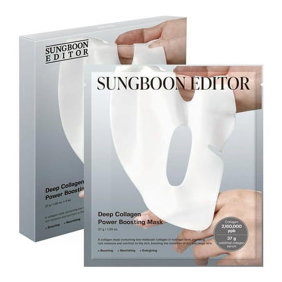 SUNGBOON EDITOR Masque de Nuit au Collagène Profond 37gx4ea / le Vrai Collagène 2 160 000ppb / Masques Hydrogel pour le Visage avec Collagène de Faible Poids Moléculaire pour Élasticité, Raffermissement et Hydratation
