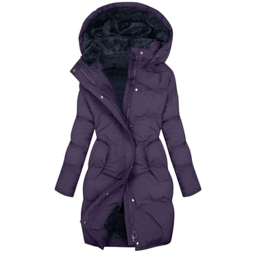 Atogsazn Womens Sherpa Lined Puffer Jacket Casual Zip Up Windbreaker Hooded Coat Thick Warm Winter Clothes Tops Dark Purple XL Fashion