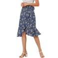 thumbnail image 1 of Unique Bargains Jupe Portefeuille à Volants Évasée Taille Haute Basse à Fleurs pour Femmes, 1 of 5