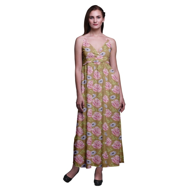 Bimba Robe Longue Maxi Bohème à Bretelles Sans Manches Imprimée Florale pour Femme-Xxx-Grand